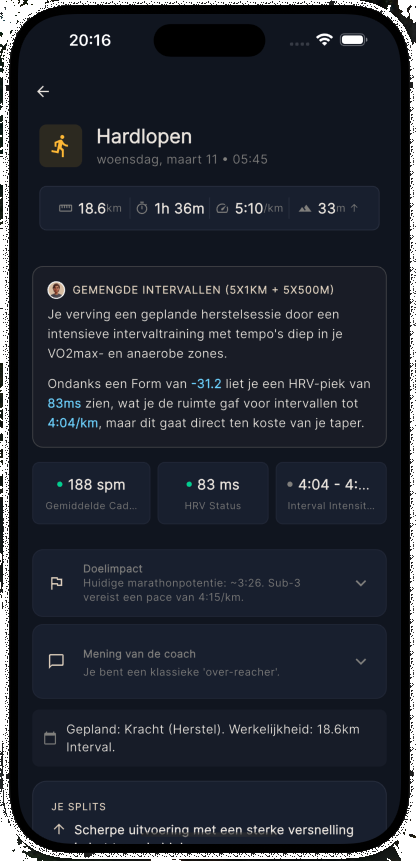 Tempo training overview screen