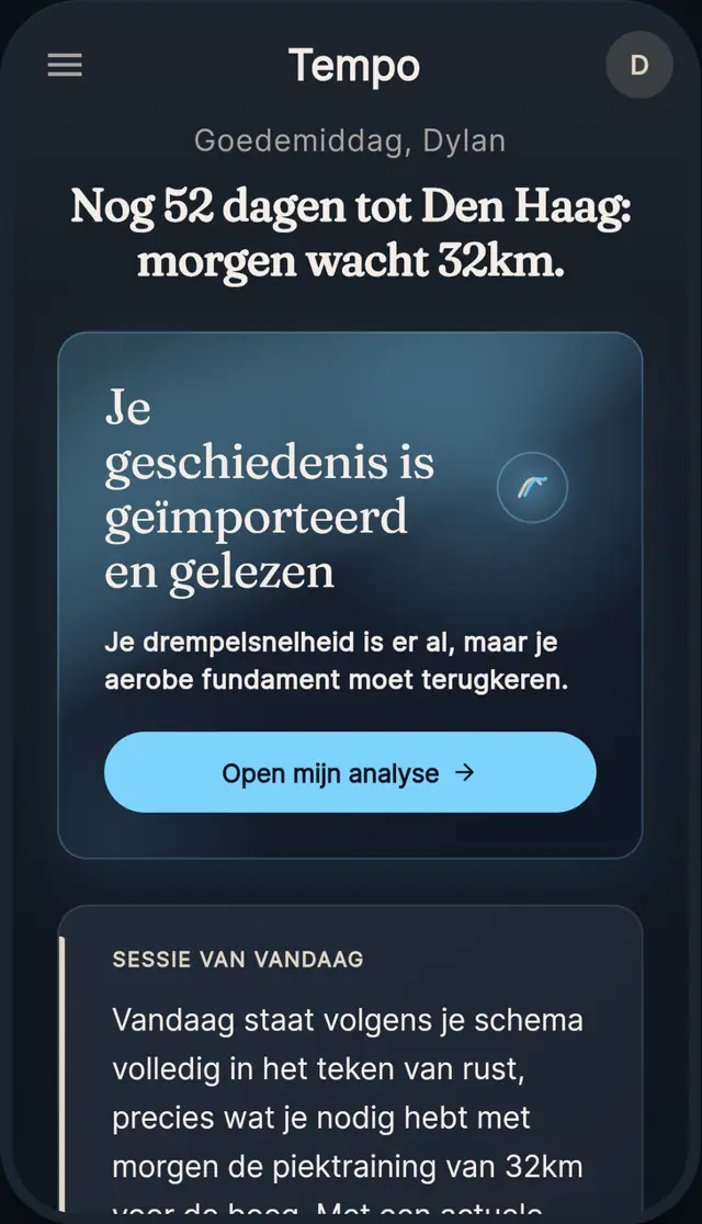 Tempo-scherm: de eerste analyse van een demo-atleet